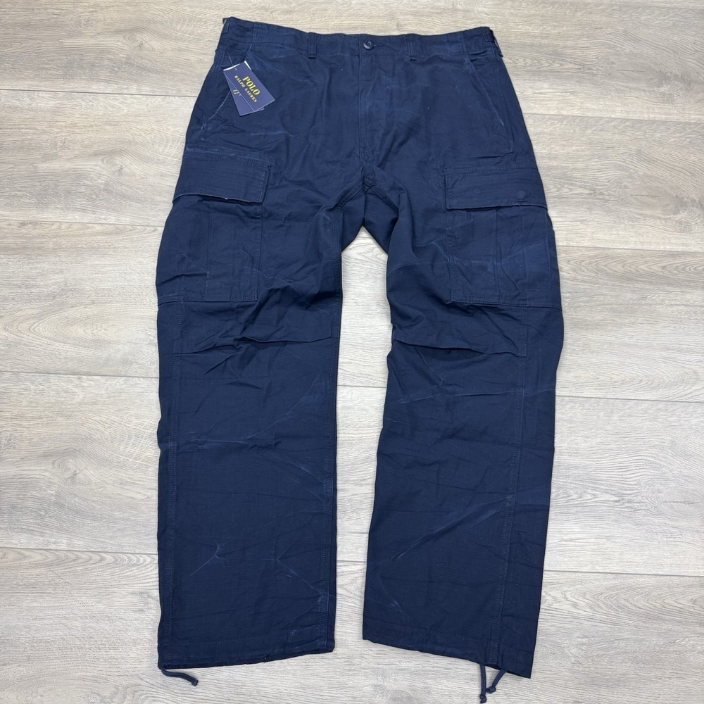 NWT Polo Ralph Lauren Navy Blue Cargo Utility Pants Men's Sz 34x30 Cinch - Picture 2 of 16